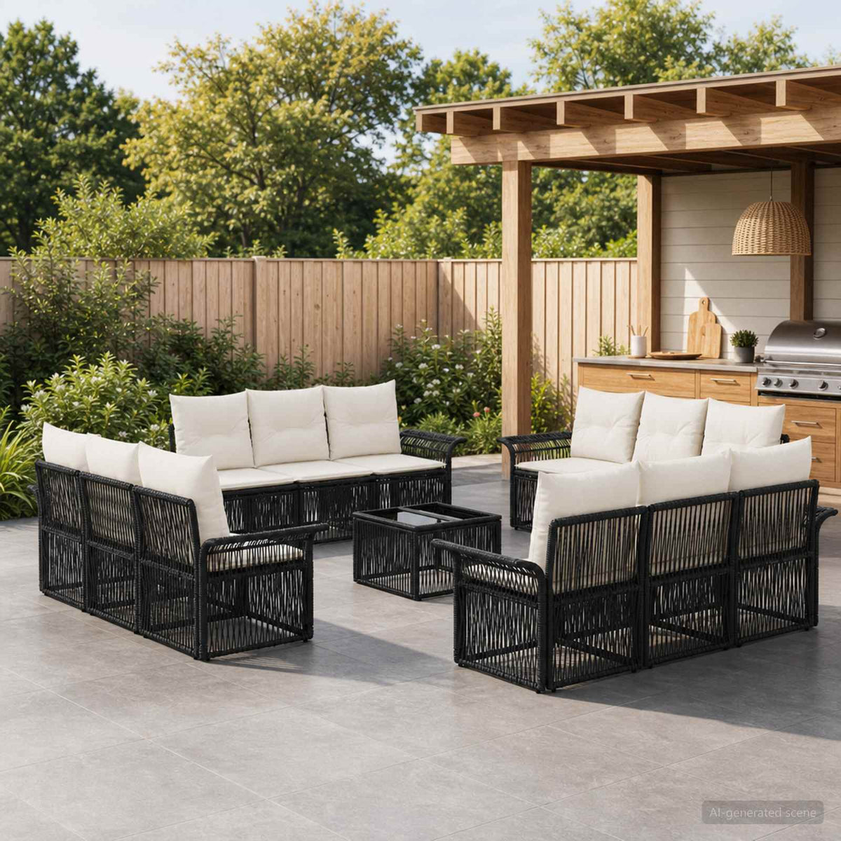 Tuinbankenset 13 pcs Zwart poly rattan is nu te koop bij PeponiXL, paradijselijk wonen!