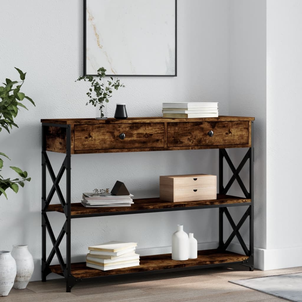 Wandtafel 100x28x75 cm bewerkt hout gerookt eikenkleurig is nu te koop bij PeponiXL, paradijselijk wonen!