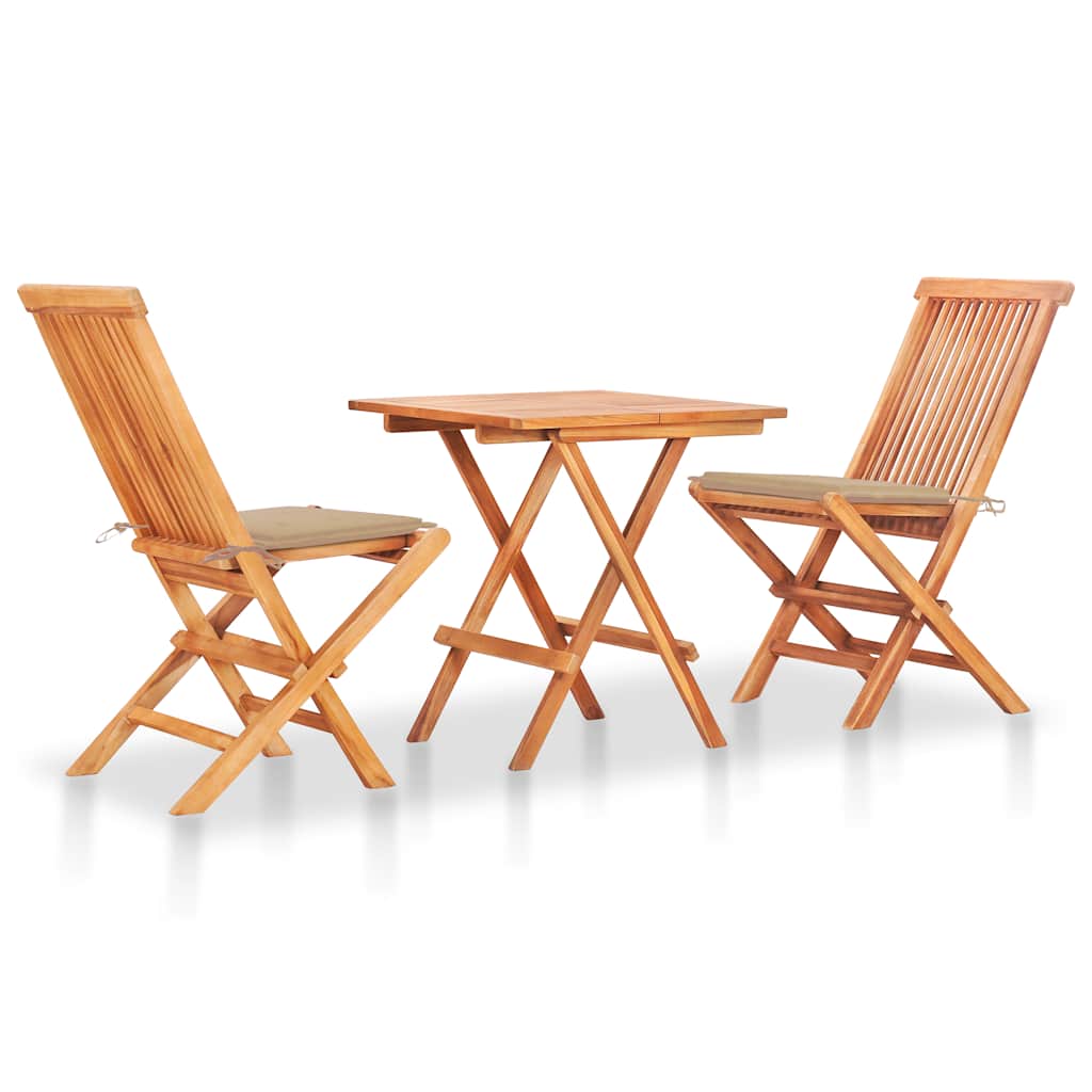 3-delige Bistroset met beige kussens massief teakhout is nu te koop bij PeponiXL, paradijselijk wonen!