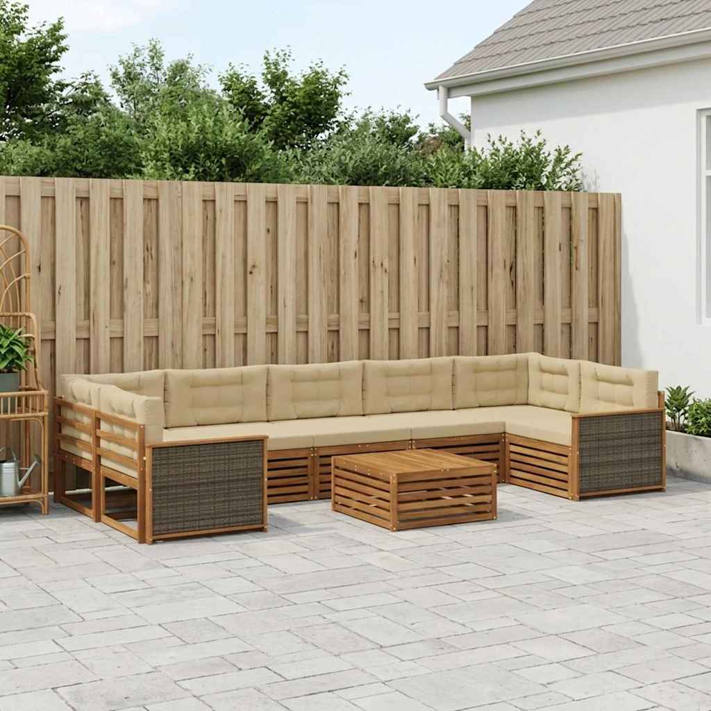 Buiten bankenset met kussen 8 pcs Natuurlijk en Beige is nu te koop bij PeponiXL, paradijselijk wonen!