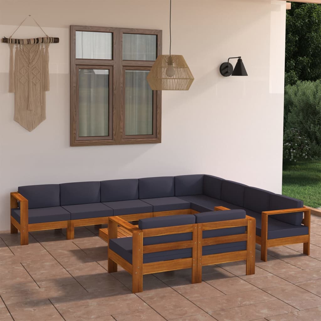 10-delige Loungeset met donkergrijze kussens acaciahout is nu te koop bij PeponiXL, paradijselijk wonen!