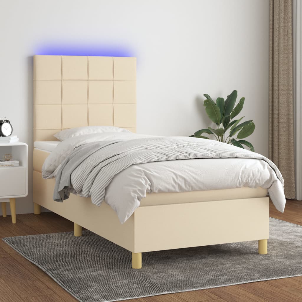 Boxspring met matras en LED stof crèmekleurig 80x200 cm is nu te koop bij PeponiXL, paradijselijk wonen!