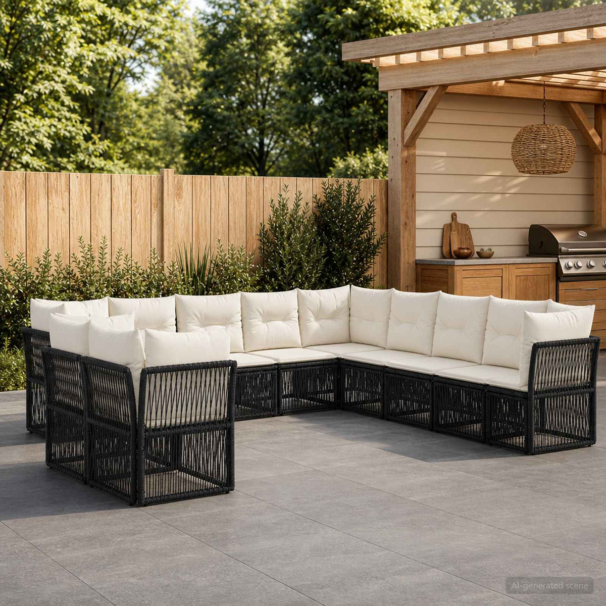 Tuinbankenset 11 pcs Zwart poly rattan is nu te koop bij PeponiXL, paradijselijk wonen!
