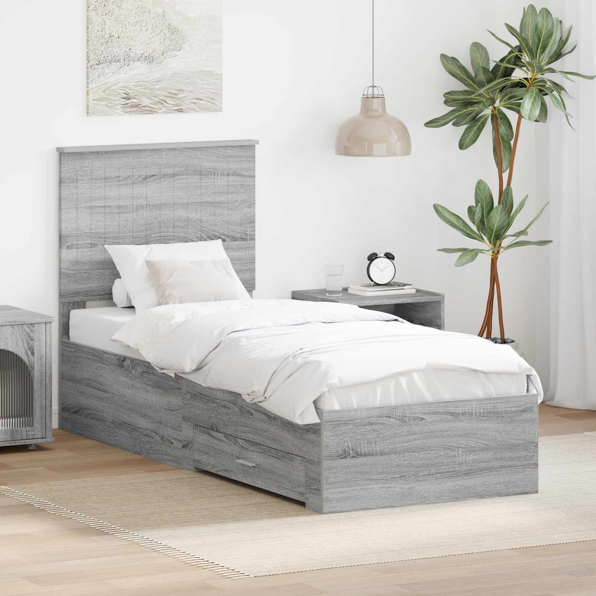 Bedframe Grijs Sonoma en Zilver 70 x 190 cm Bewerkt hout is nu te koop bij PeponiXL, paradijselijk wonen!