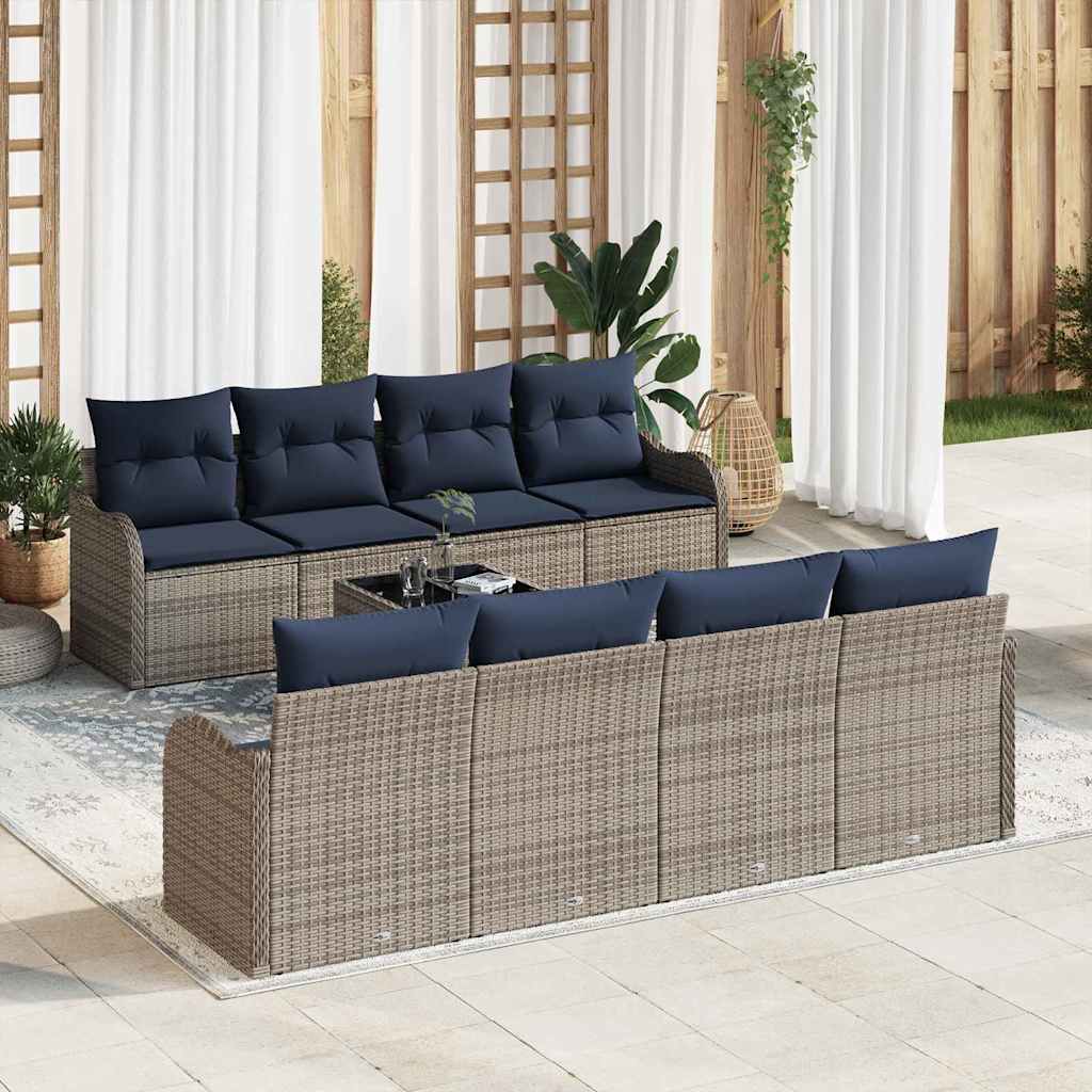 Bankstel 9 st 8-Aantal zitplaatsen Grijs poly rattan is nu te koop bij PeponiXL, paradijselijk wonen!