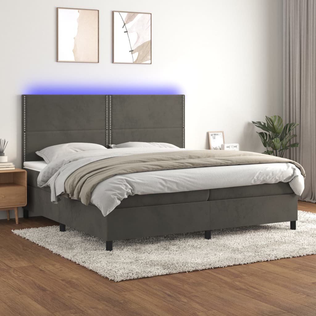Boxspring met matras en LED fluweel donkergrijs 200x200 cm is nu te koop bij PeponiXL, paradijselijk wonen!