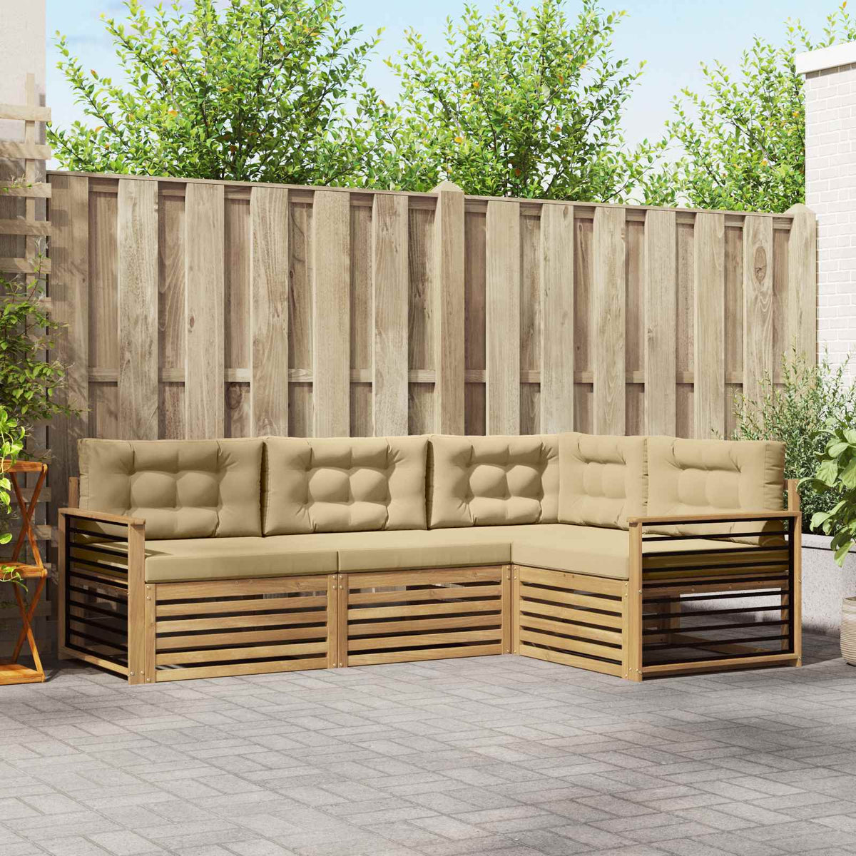 Buiten bankenset met kussen 5 pcs Wit en Beige Polyester is nu te koop bij PeponiXL, paradijselijk wonen!