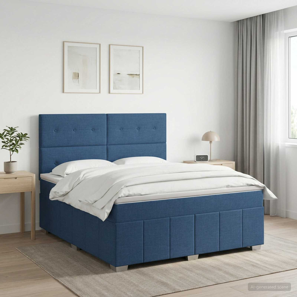 Boxspringbed met matras met hoofdeinde Blauw 160 x 200 cm Stof is nu te koop bij PeponiXL, paradijselijk wonen!