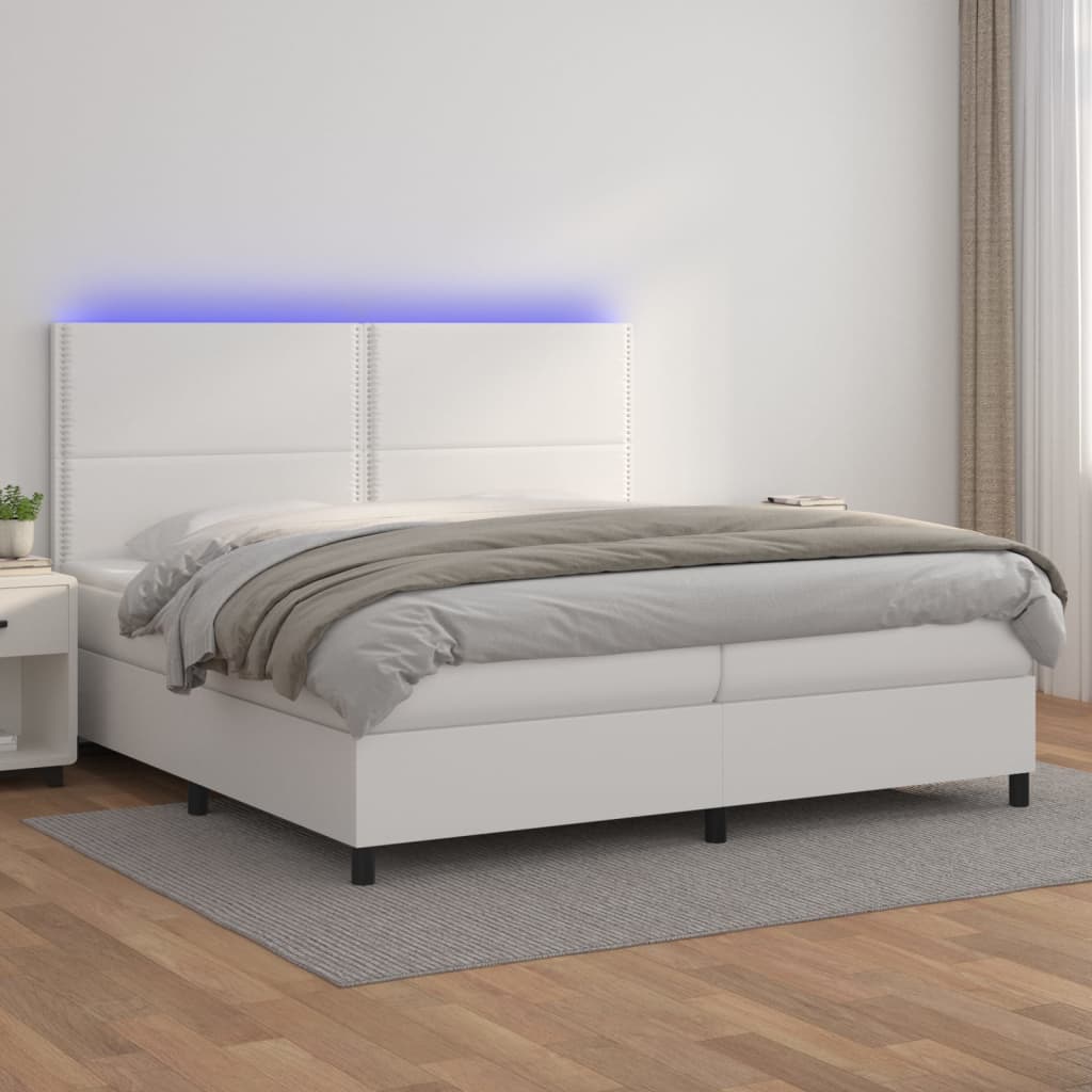 Boxspring met matras en LED kunstleer wit 200x200 cm is nu te koop bij PeponiXL, paradijselijk wonen!