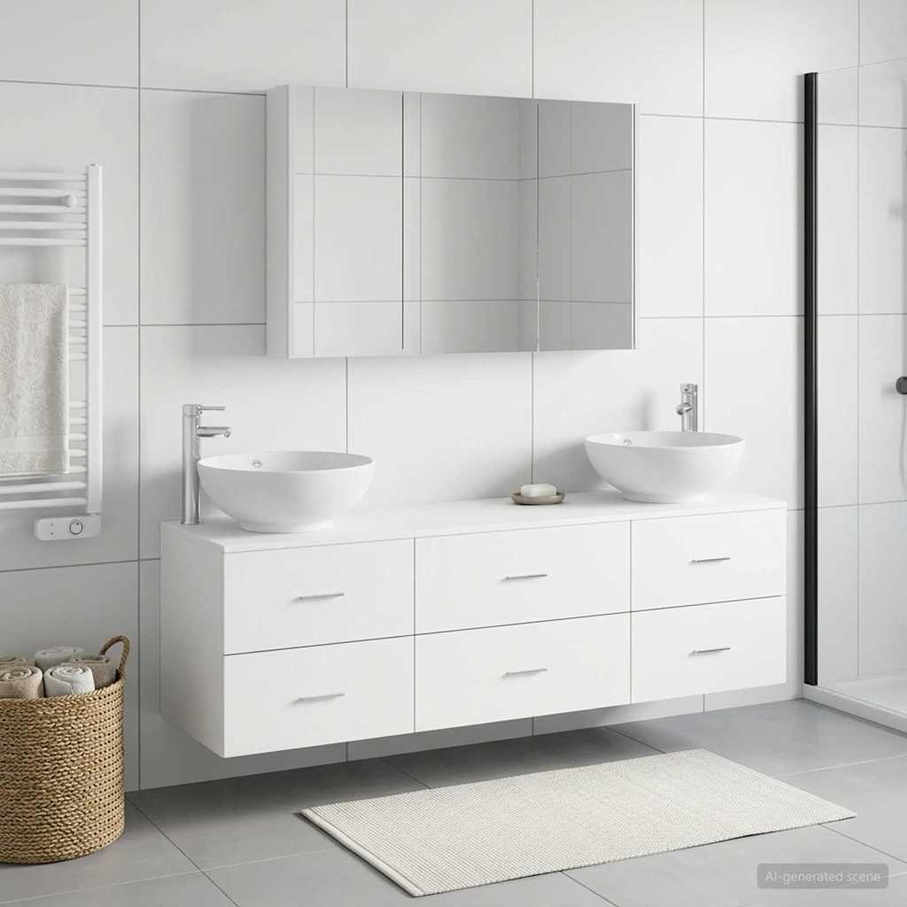Badkamermeubelset 4 st Wit Bewerkt hout en glas is nu te koop bij PeponiXL, paradijselijk wonen!