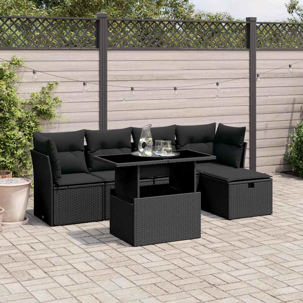 6-delige Loungeset met kussens poly rattan zwart is nu te koop bij PeponiXL, paradijselijk wonen!