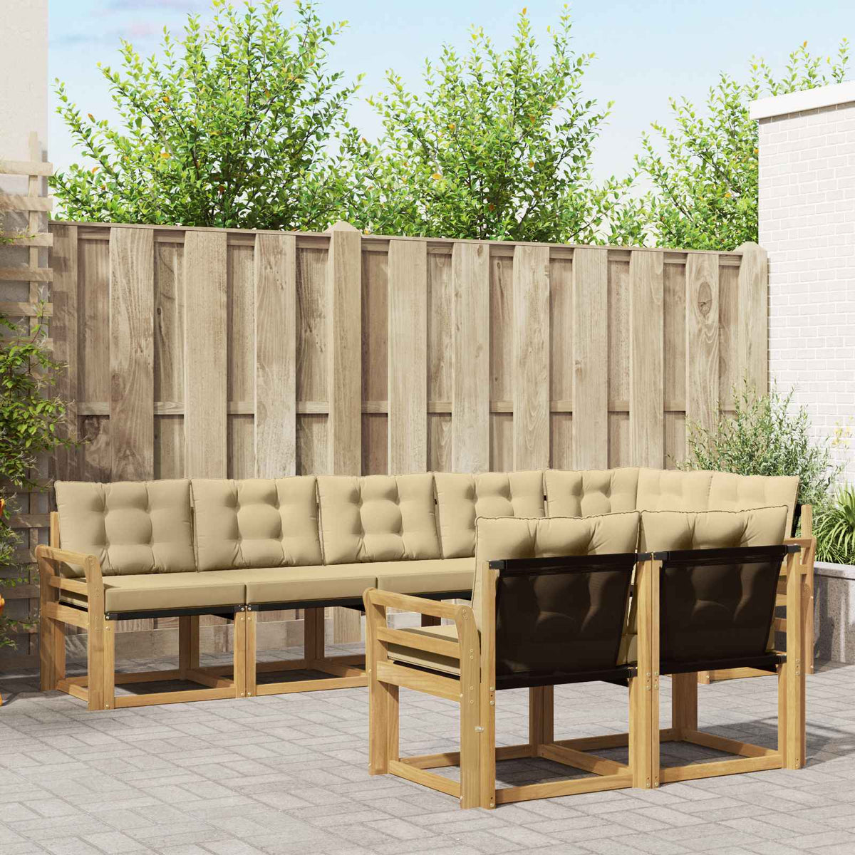 Buiten bankenset met kussen 8 pcs Wit en Beige is nu te koop bij PeponiXL, paradijselijk wonen!