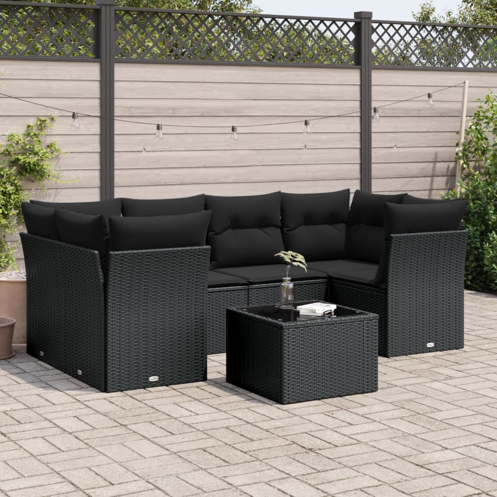 7-delige Loungeset met kussens poly rattan zwart is nu te koop bij PeponiXL, paradijselijk wonen!