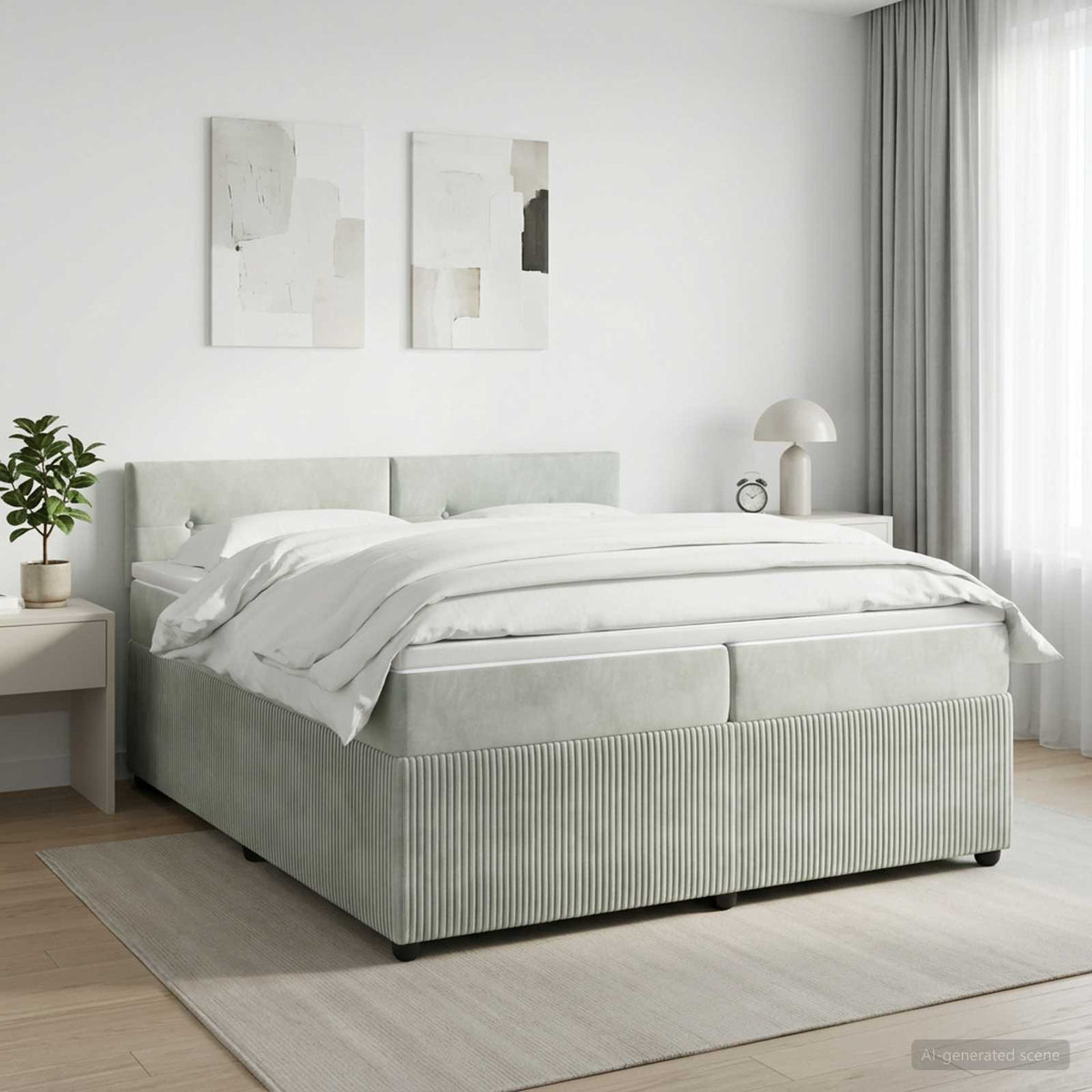 Boxspringbed met matras Lichtgrijs 200 x 200 cm Fluweel is nu te koop bij PeponiXL, paradijselijk wonen!