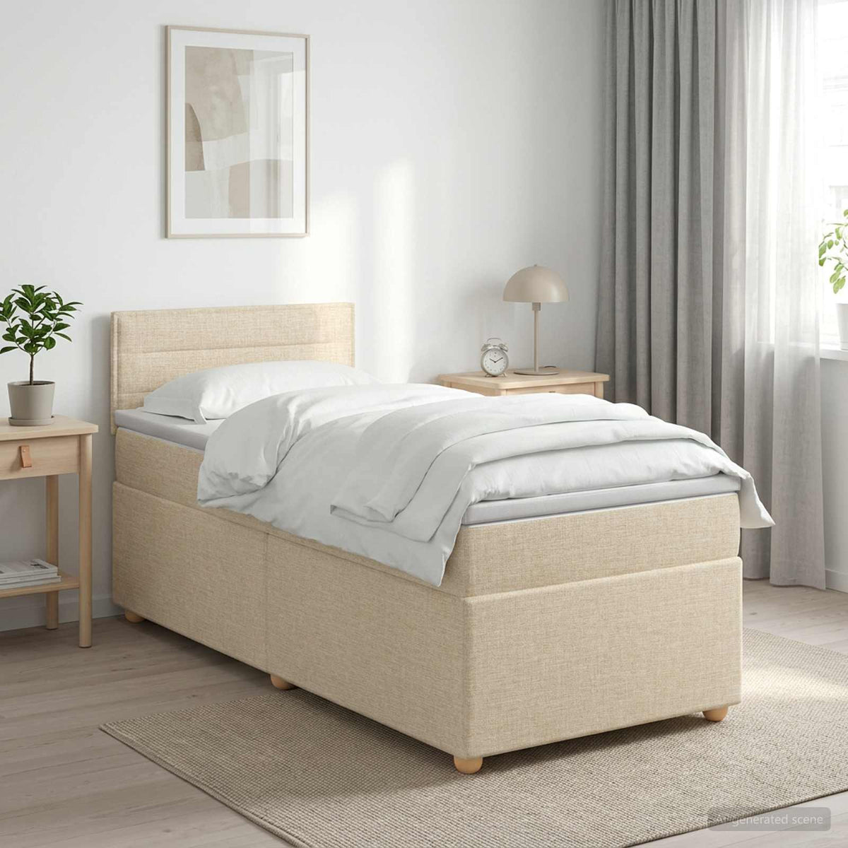 Boxspringbed met matras Crèmekleurig 100 x 200 cm Stof is nu te koop bij PeponiXL, paradijselijk wonen!