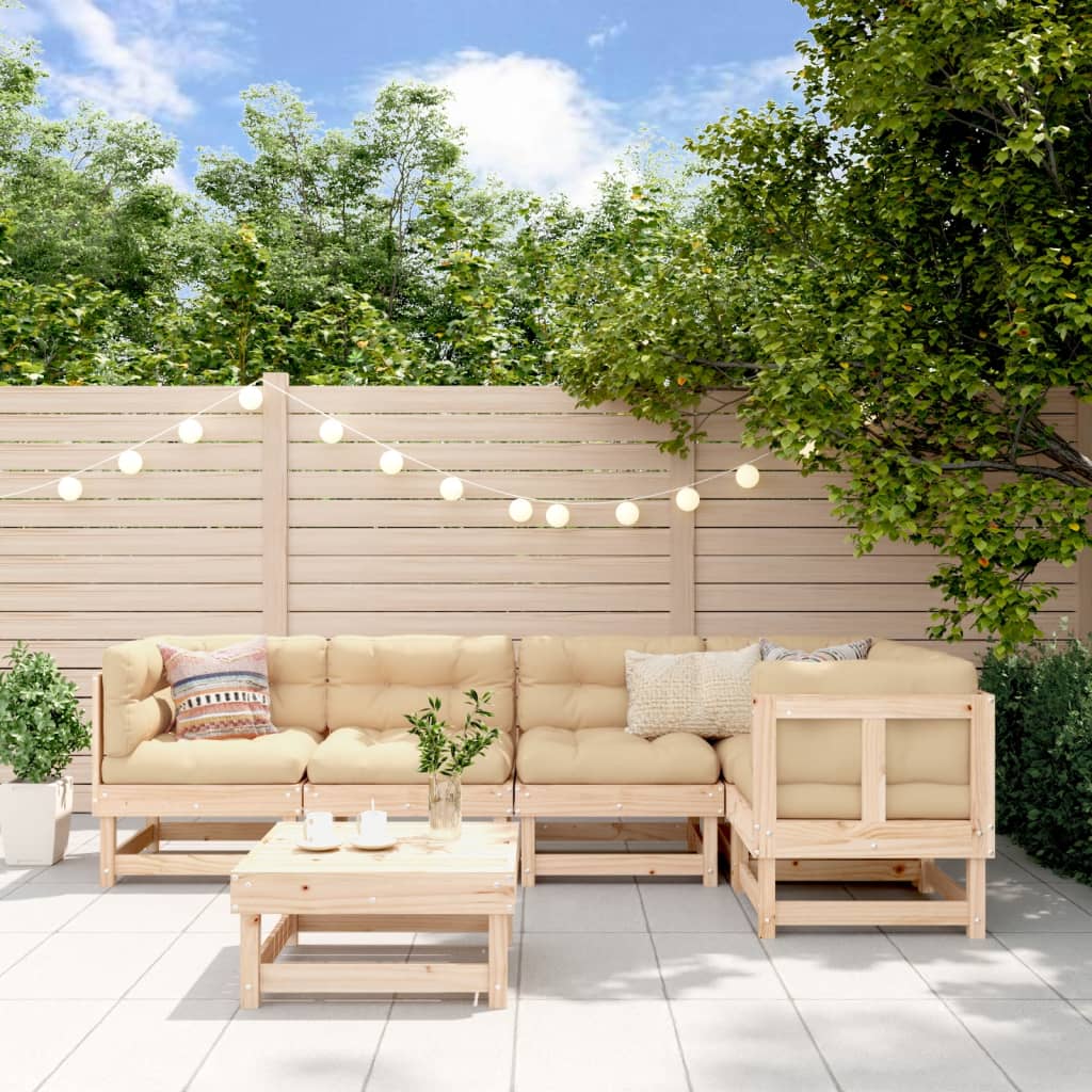 6-delige Loungeset met kussens massief hout is nu te koop bij PeponiXL, paradijselijk wonen!