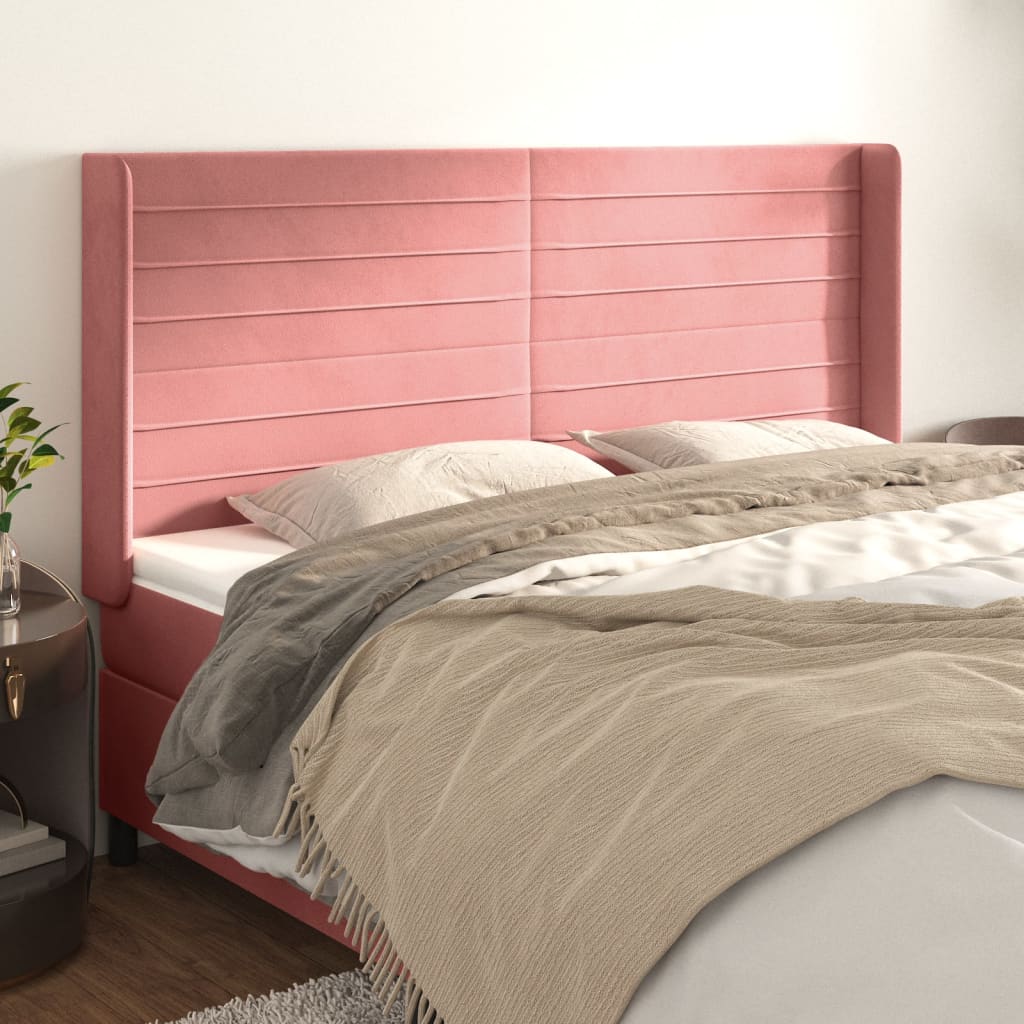 Hoofdbord met randen 203x16x118/128 cm fluweel roze is nu te koop bij PeponiXL, paradijselijk wonen!