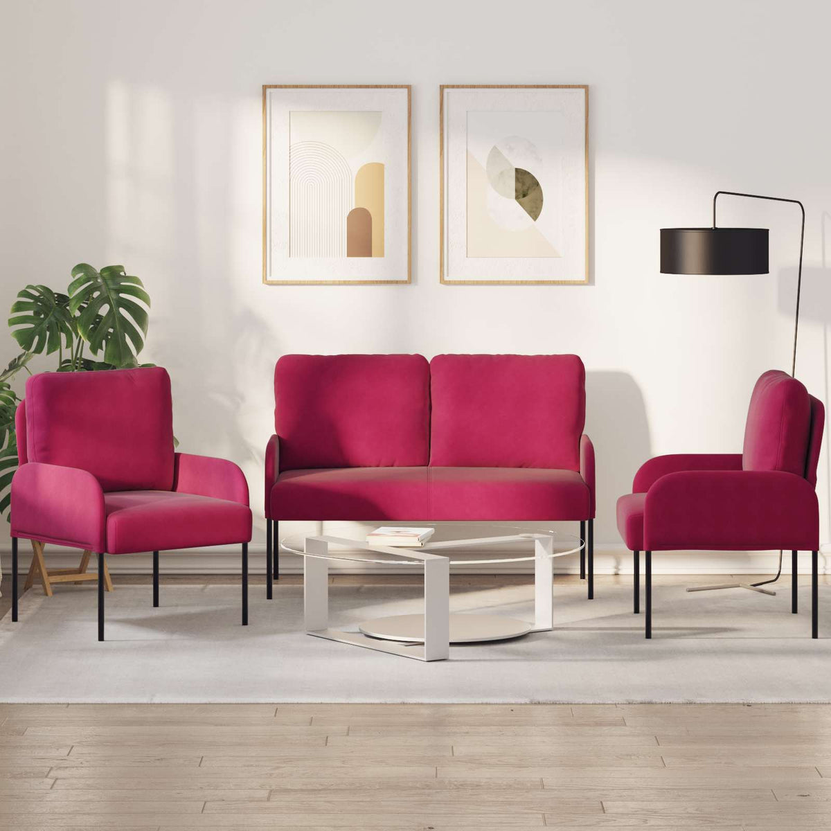Sofa-Sets met kussen 3 pcs Wijnrood 115 x 56 x 80 cm Multiplex is nu te koop bij PeponiXL, paradijselijk wonen!