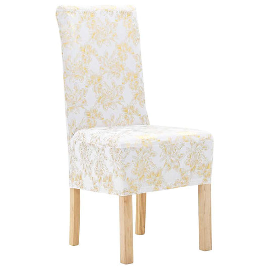 Stoelhoezen 6 st recht stretch wit met gouden opdruk is nu te koop bij PeponiXL, paradijselijk wonen!