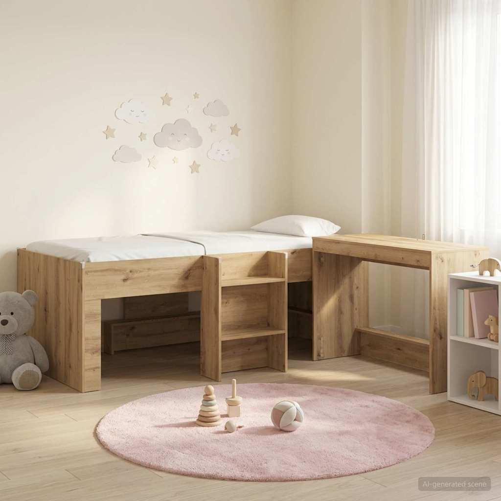 Hoge Bed Frame met Bureau voor Kinderen 2 st Artisanaal eiken is nu te koop bij PeponiXL, paradijselijk wonen!