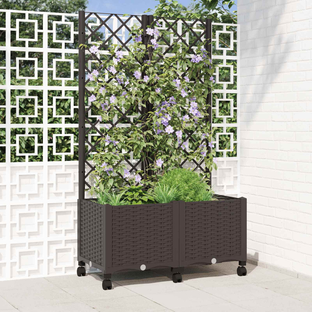 Tuinplantbak met schutting en wielen Bruin 80 x 40 x 146 cm PP is nu te koop bij PeponiXL, paradijselijk wonen!