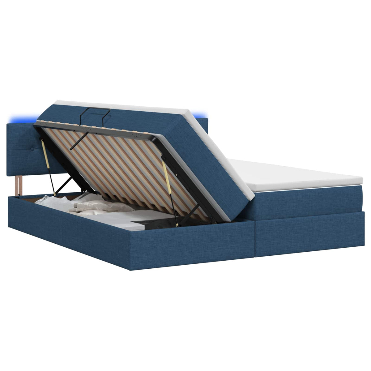 LED Opslagbed met Matras Blauw 200 x 200 cm Stof is nu te koop bij PeponiXL, paradijselijk wonen!