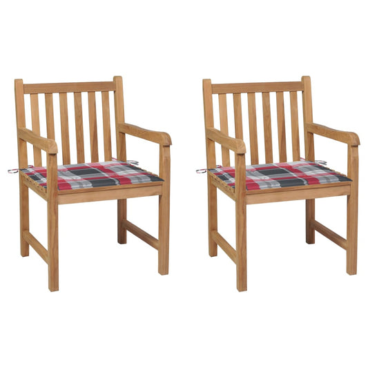 Tuinstoelen 2 st met rood geruite kussens massief teakhout is nu te koop bij PeponiXL, paradijselijk wonen!