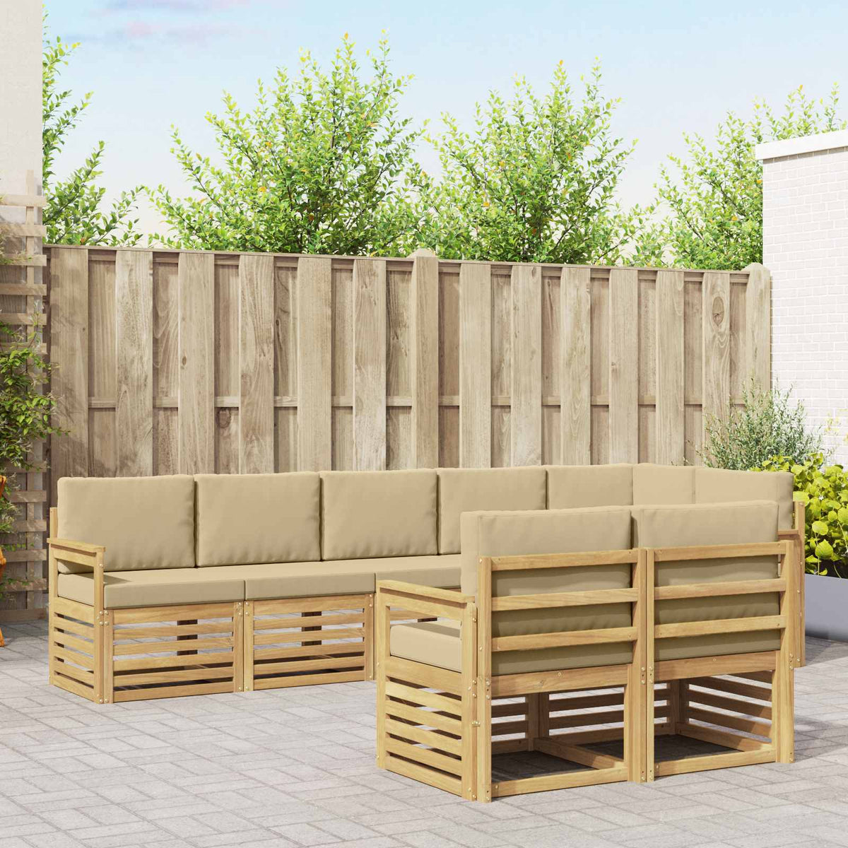 Buiten bankenset 8 pcs Wit en Beige 306 x 128,5 x 73 cm is nu te koop bij PeponiXL, paradijselijk wonen!