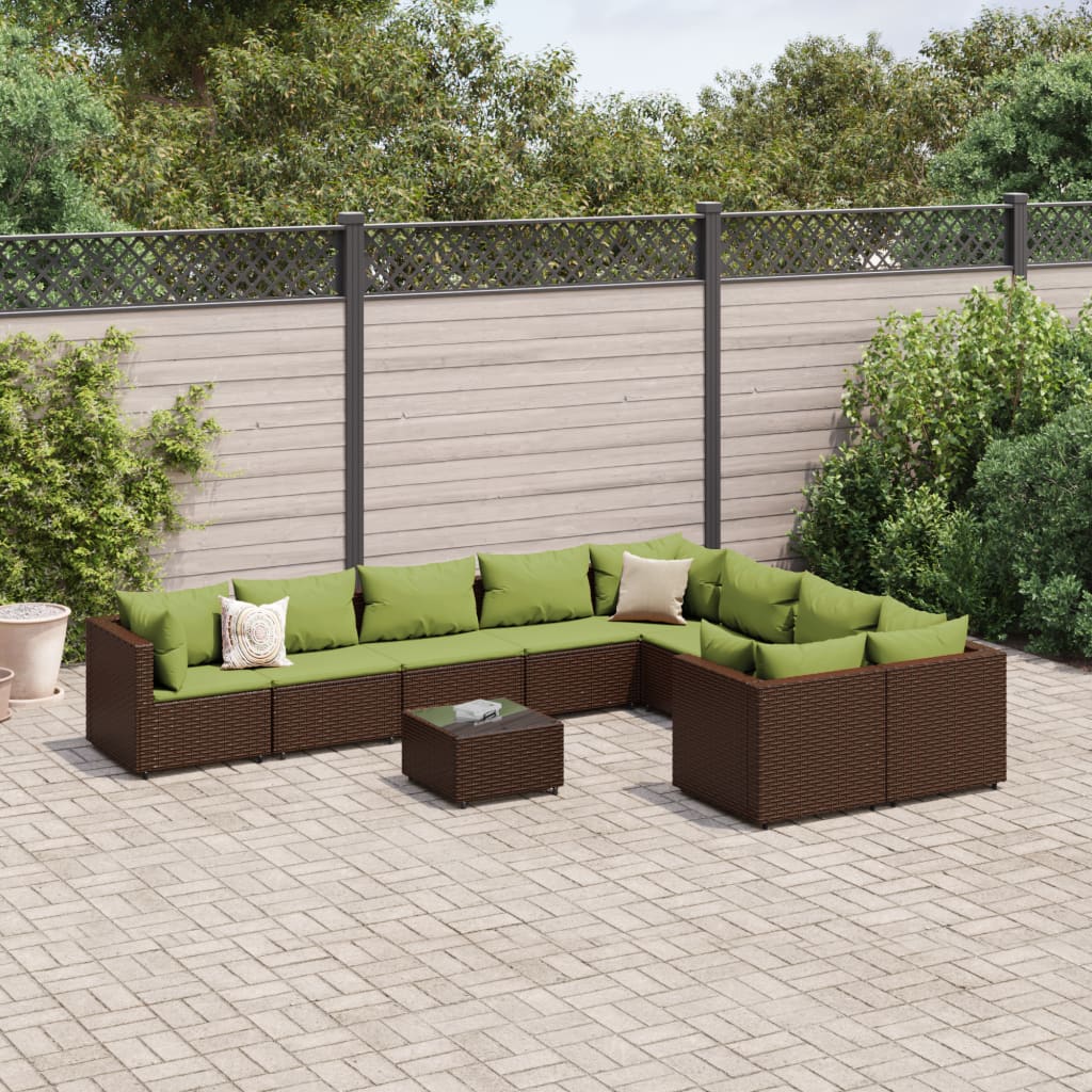10-delige Loungeset met kussens poly rattan bruin is nu te koop bij PeponiXL, paradijselijk wonen!