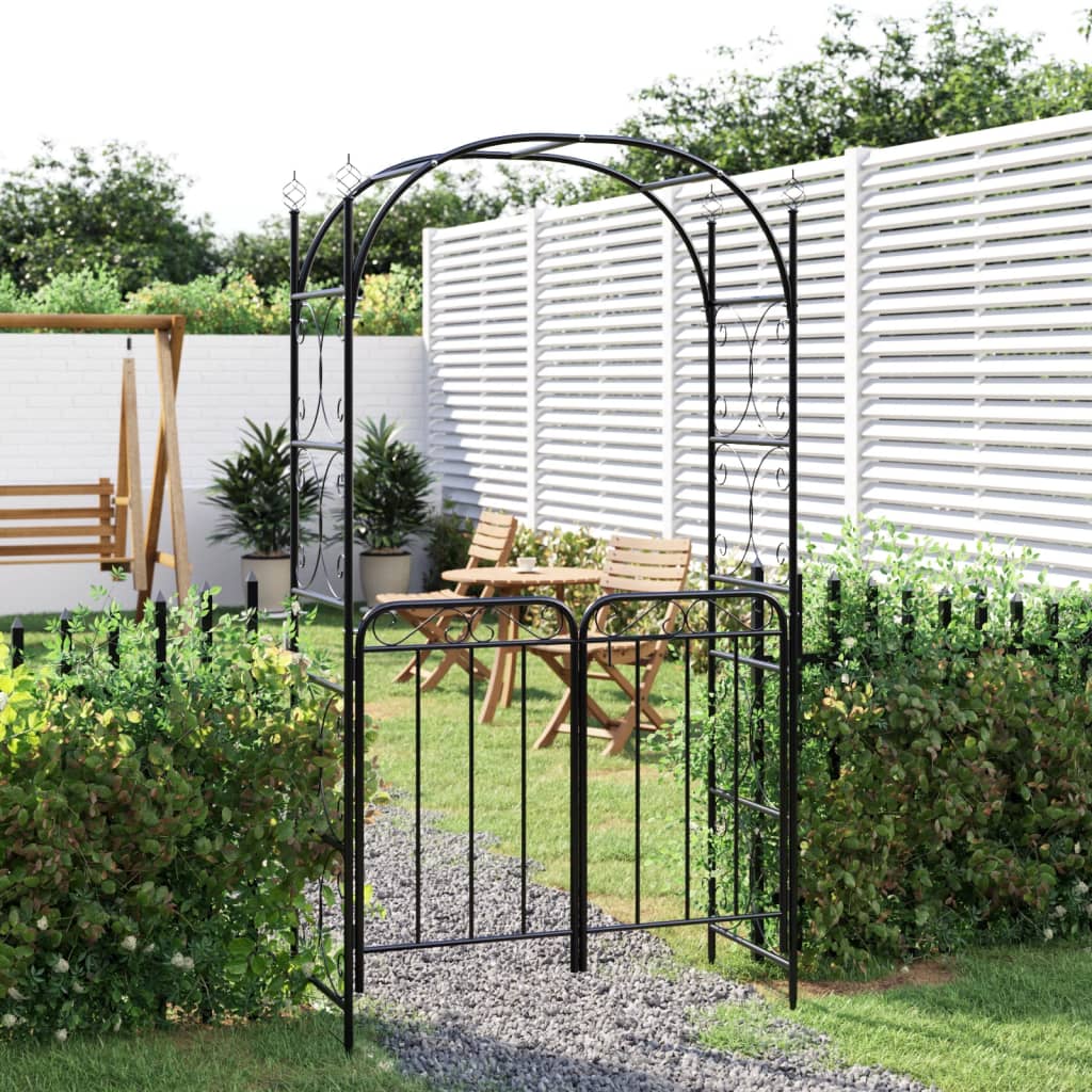 Tuinboog met poort 108x45x235 cm staal zwart is nu te koop bij PeponiXL, paradijselijk wonen!