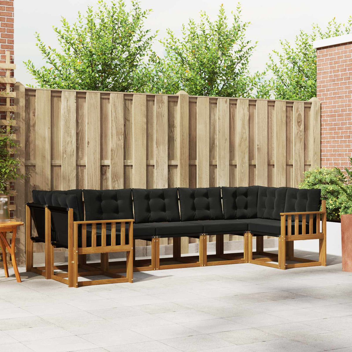 Buiten bankenset met kussen 7 pcs Natuurlijk en Zwart is nu te koop bij PeponiXL, paradijselijk wonen!