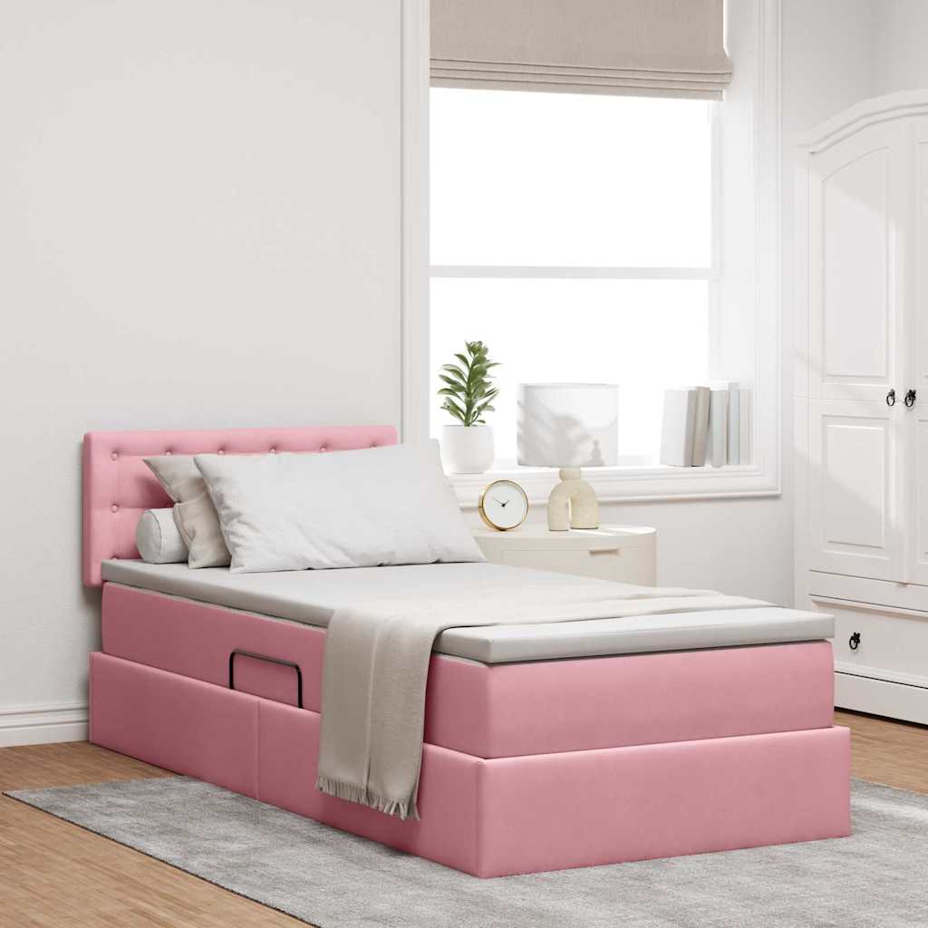 Opslag bed met matras met hoofdeinde Roze 90 x 200 cm Fluweel is nu te koop bij PeponiXL, paradijselijk wonen!