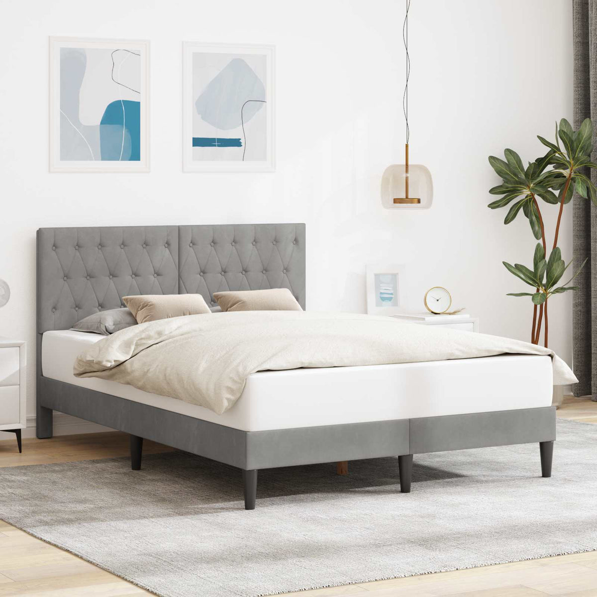 Bedframe met hoofdeinde Lichtgrijs 120 x 190 cm Fluweel is nu te koop bij PeponiXL, paradijselijk wonen!