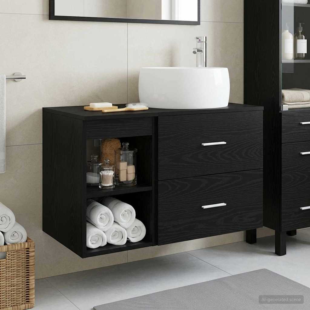 Badkamermeubelset 2 pcs Zwart eiken Bewerkt hout is nu te koop bij PeponiXL, paradijselijk wonen!