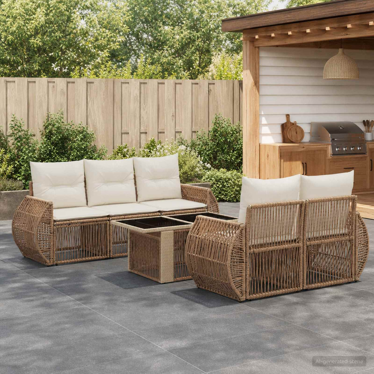 Tuinbankenset 6 st Beige en Crème Wit poly rattan is nu te koop bij PeponiXL, paradijselijk wonen!