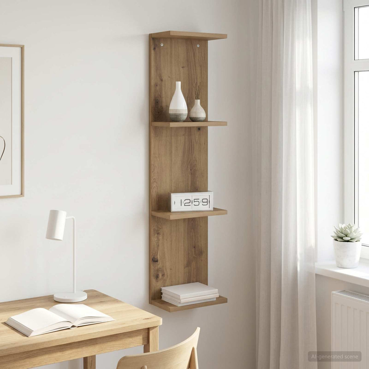 Wandplank Artisanaal eiken 25 x 15 x 100 cm Bewerkt hout is nu te koop bij PeponiXL, paradijselijk wonen!