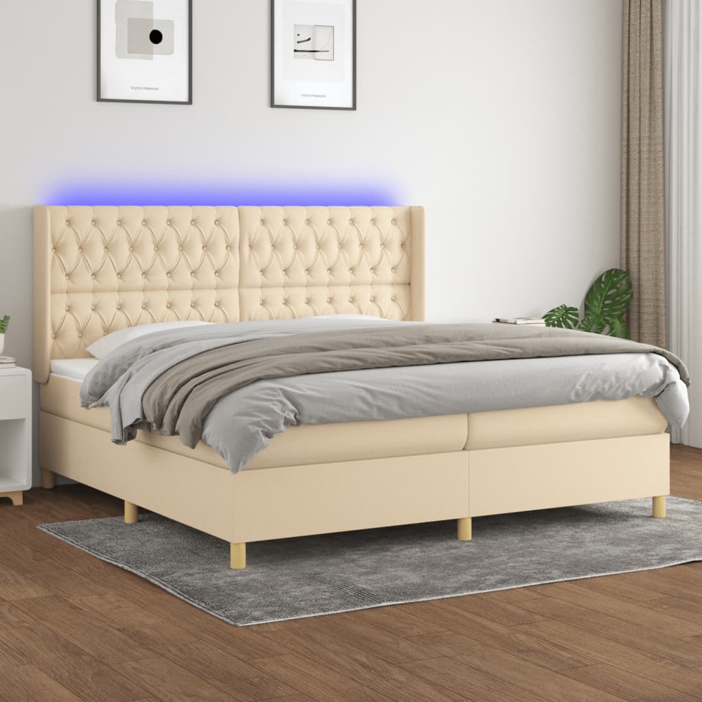 Boxspring met matras en LED stof crèmekleurig 200x200 cm is nu te koop bij PeponiXL, paradijselijk wonen!
