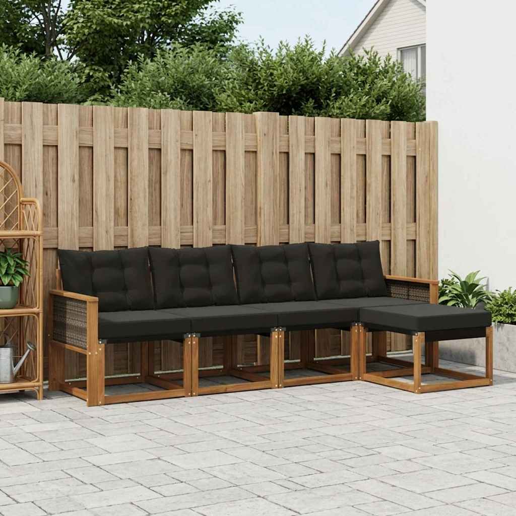 Buiten bankenset met kussen 5 pcs Naturel en Zwart is nu te koop bij PeponiXL, paradijselijk wonen!