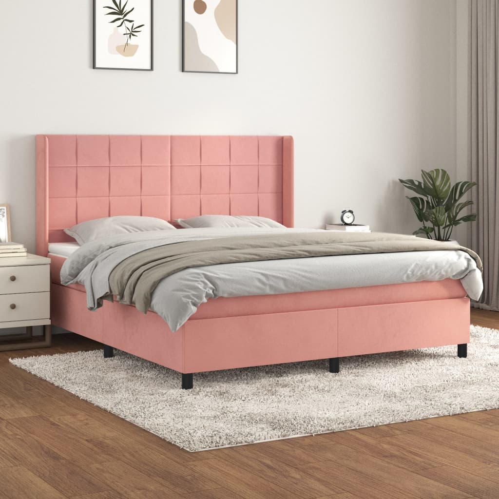 Boxspring met matras fluweel roze 180x200 cm is nu te koop bij PeponiXL, paradijselijk wonen!