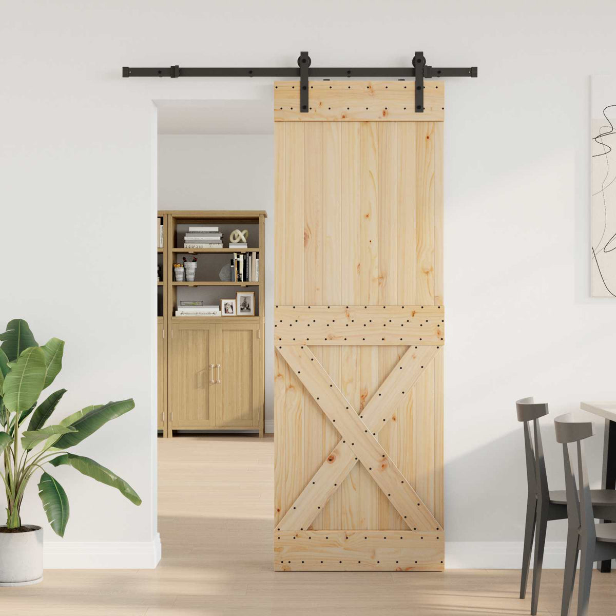 Schuifdeur NARVIK Naturel en Zwart 80 x 210 cm (152,5 cm) is nu te koop bij PeponiXL, paradijselijk wonen!