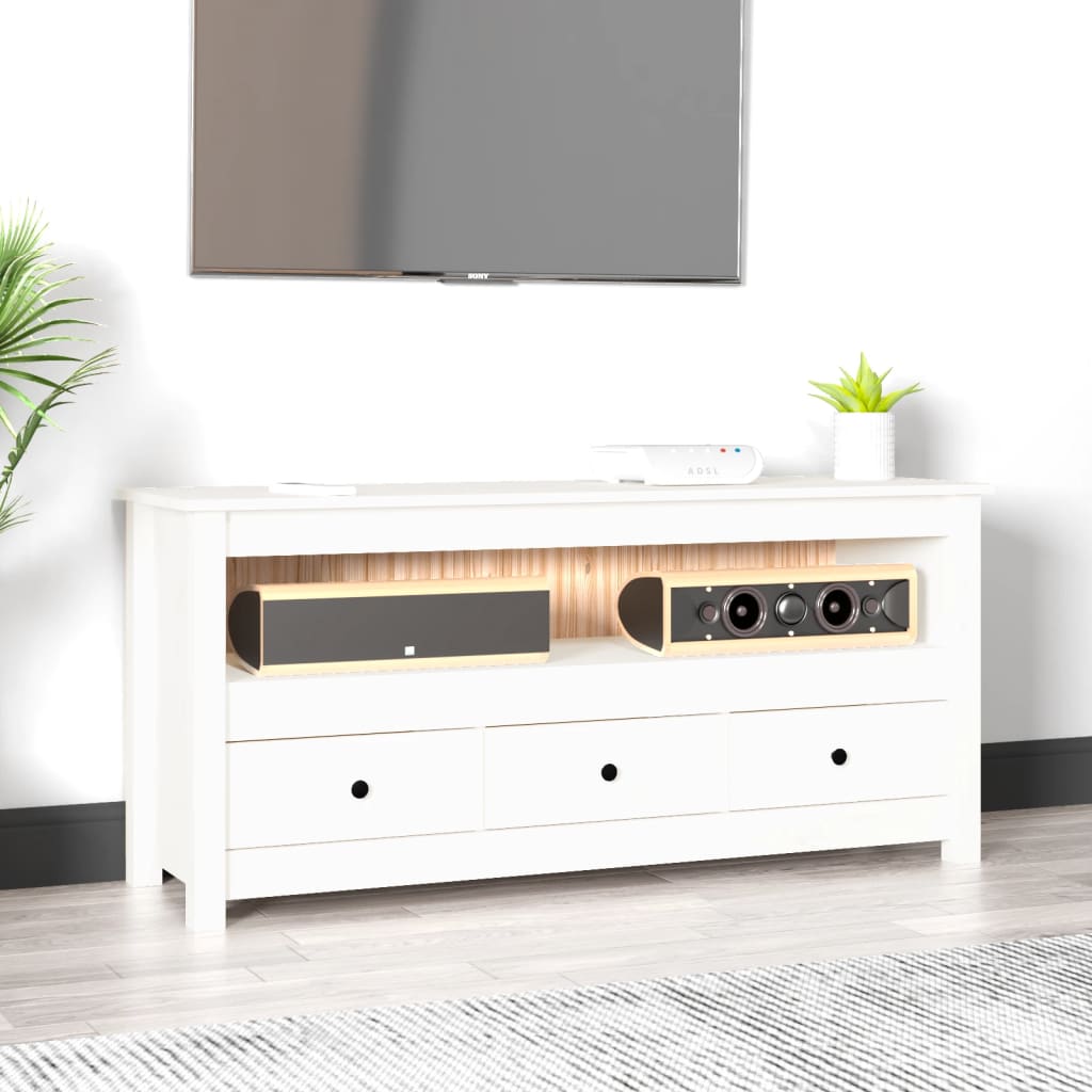 Tv-meubel 114x35x52 cm massief grenenhout wit is nu te koop bij PeponiXL, paradijselijk wonen!