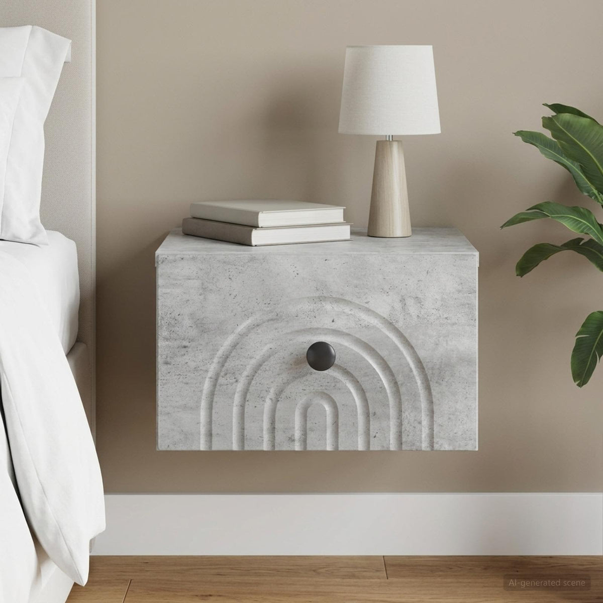 Wandbeugel Bedkast Betongrijs 33 x 34,5 x 20 cm Bewerkt hout is nu te koop bij PeponiXL, paradijselijk wonen!