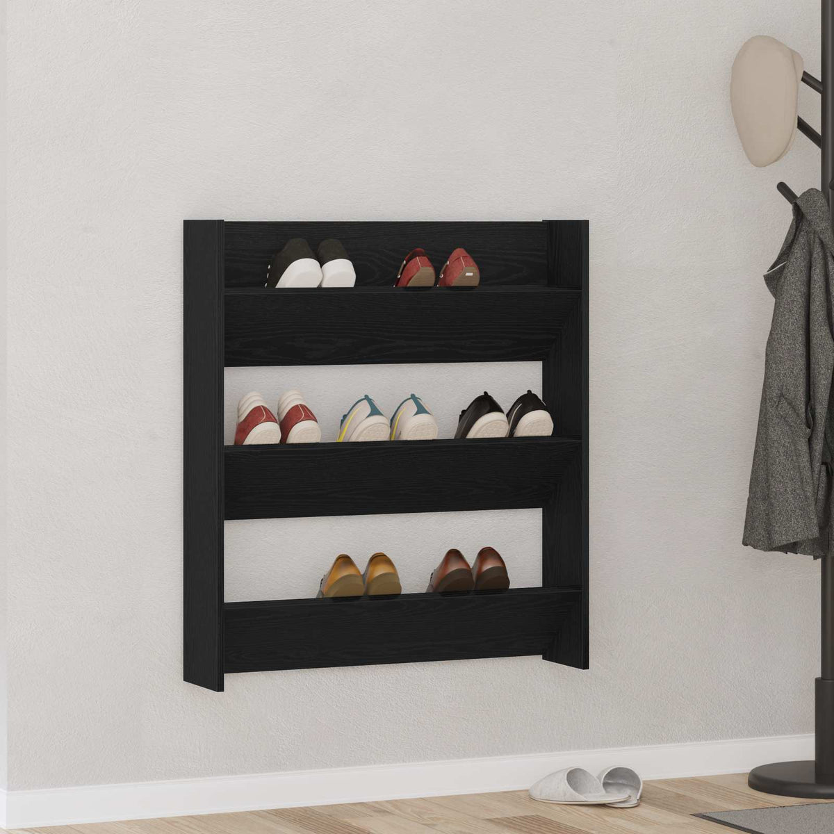 Schoenenkast met plank Zwart Eiken 80 x 18 x 90 cm Bewerkt hout is nu te koop bij PeponiXL, paradijselijk wonen!