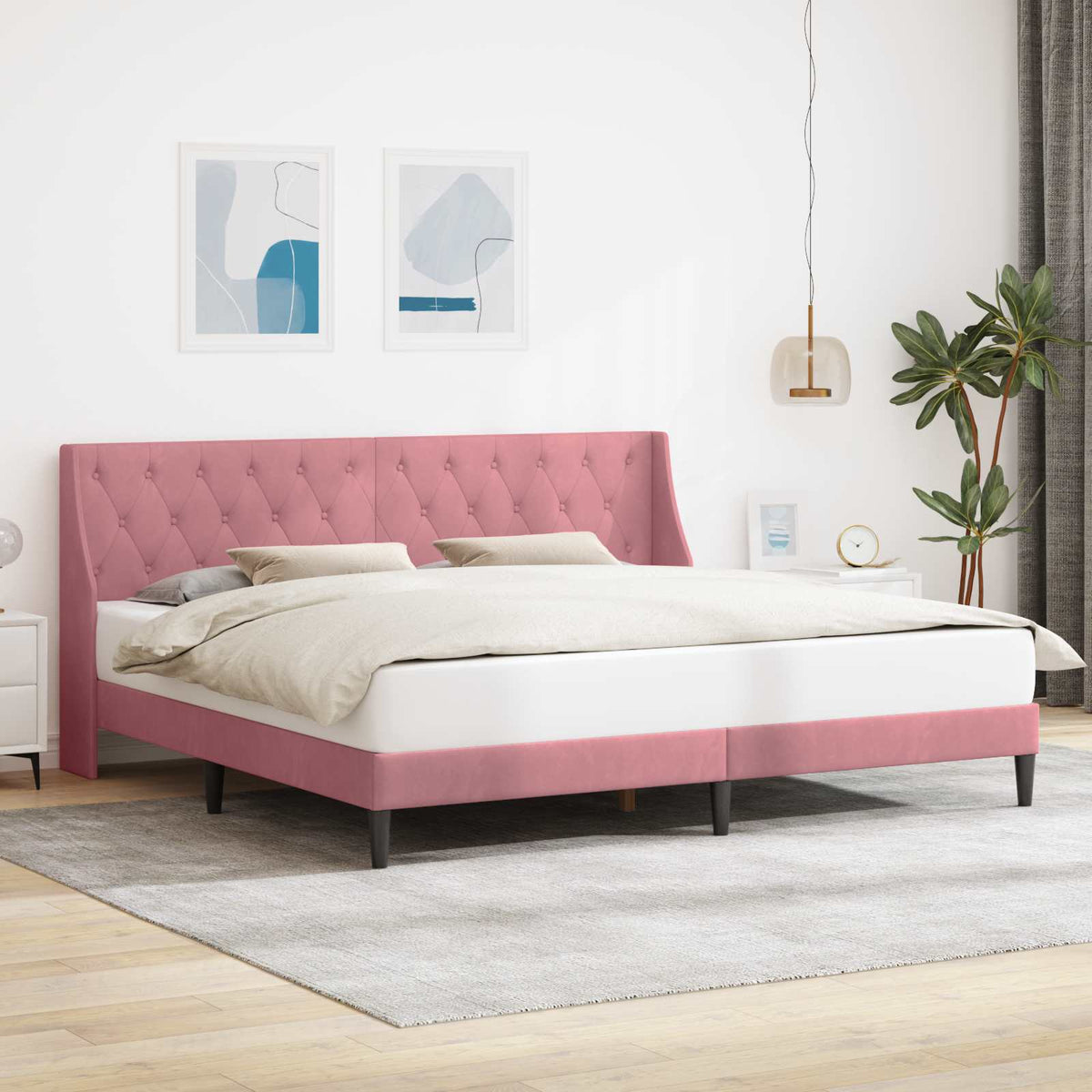 Bedframe met hoofdeinde Roze 200 x 200 cm Fluweel is nu te koop bij PeponiXL, paradijselijk wonen!