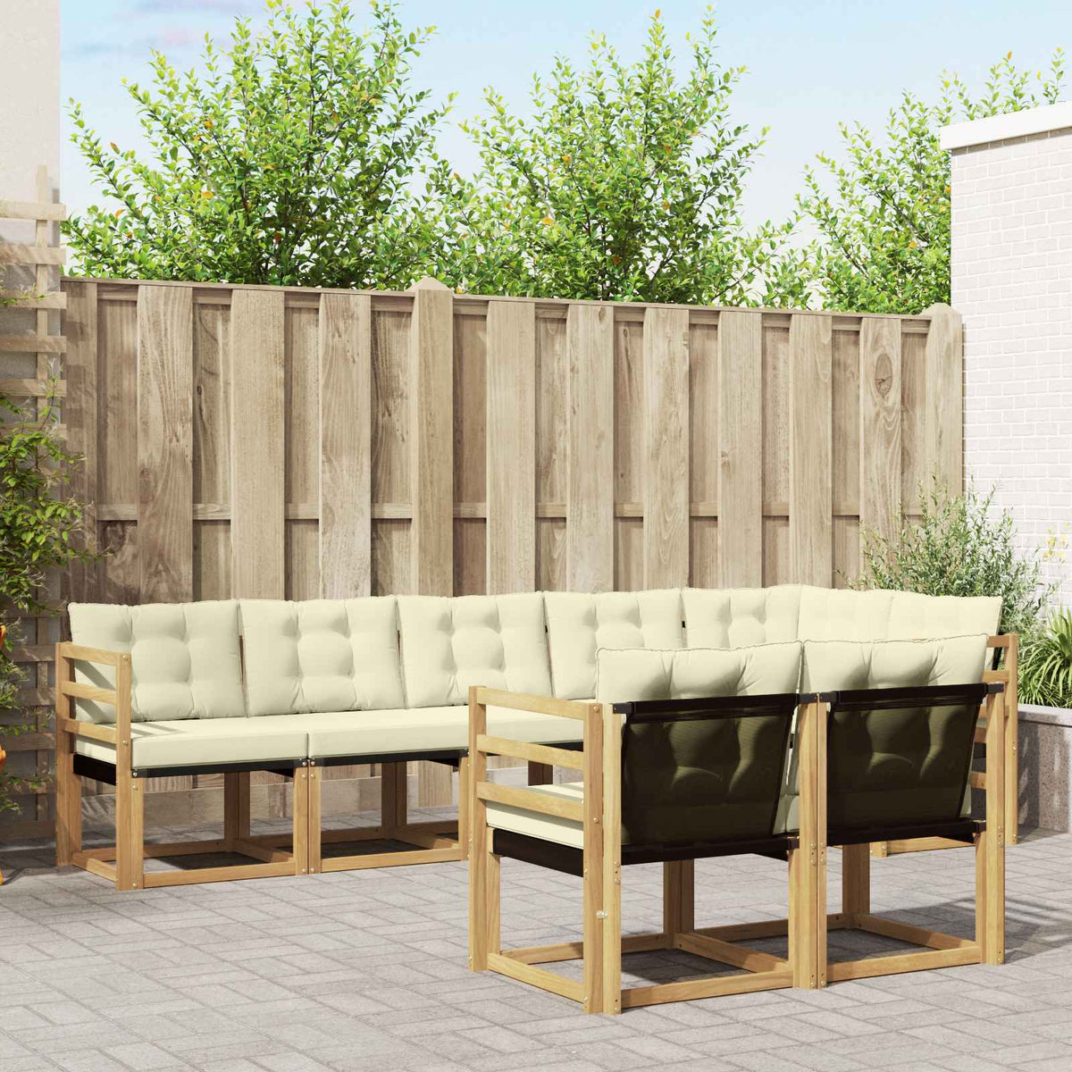Buiten bankenset met kussen 8 pcs Wit en crèmekleurig is nu te koop bij PeponiXL, paradijselijk wonen!