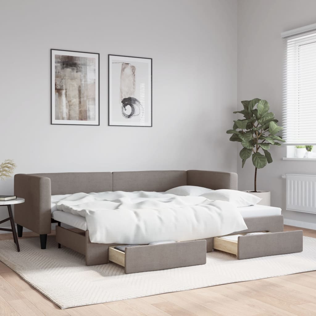 Slaapbank met onderschuifbed en lades 80x200 cm stof taupe is nu te koop bij PeponiXL, paradijselijk wonen!