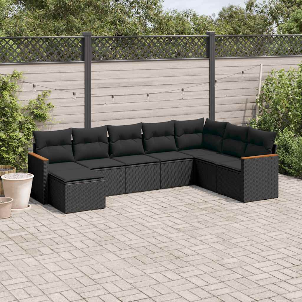 8-delige Loungeset met kussens poly rattan zwart is nu te koop bij PeponiXL, paradijselijk wonen!