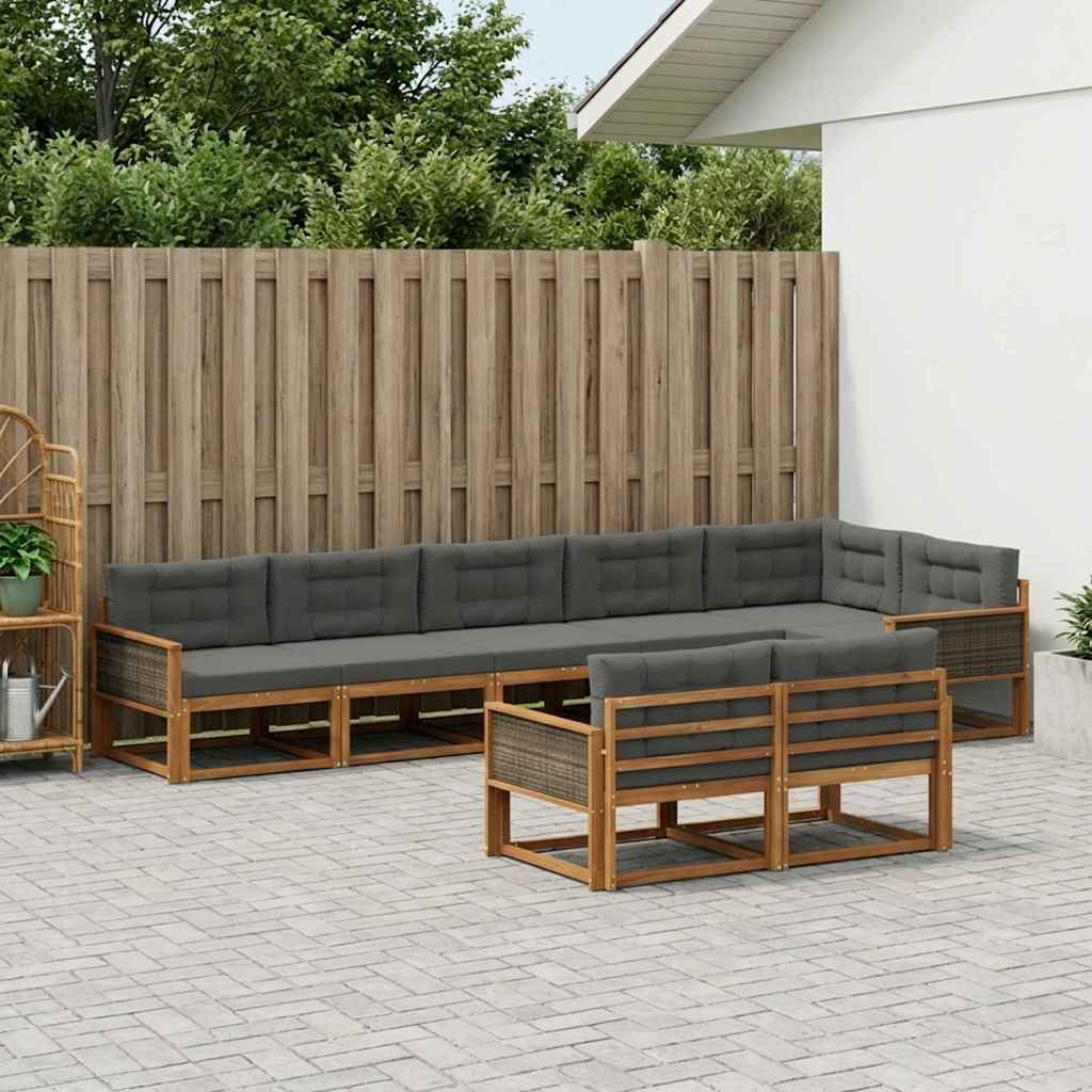 Buiten bankenset met kussen 8 pcs Natuurlijk en Antraciet is nu te koop bij PeponiXL, paradijselijk wonen!