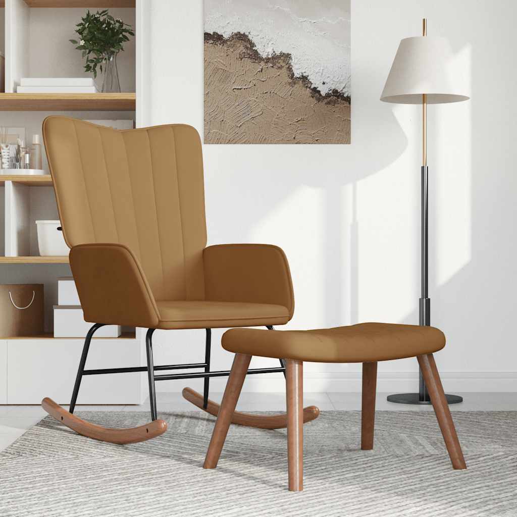 Schommelstoel met voetenbank fluweel bruin is nu te koop bij PeponiXL, paradijselijk wonen!