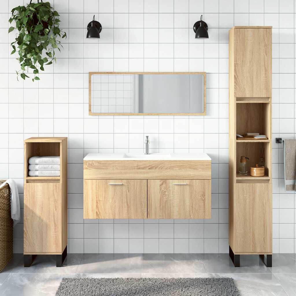 Badkamerkast met spiegel bewerkt hout sonoma eikenkleurig is nu te koop bij PeponiXL, paradijselijk wonen!